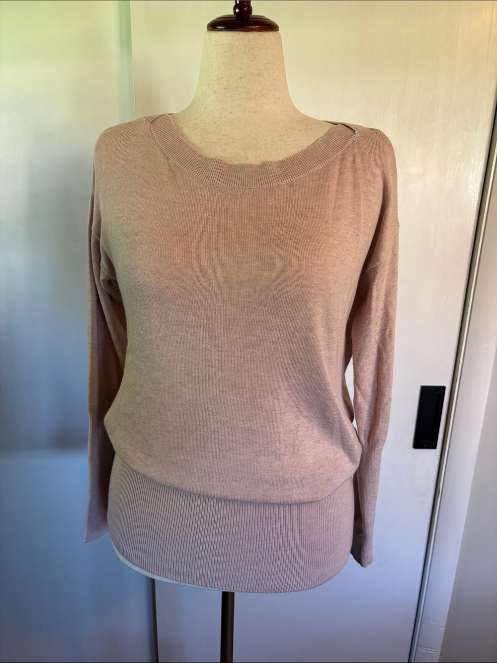 White House Black Market Scoop Neck Lightweight Sweater - Beige